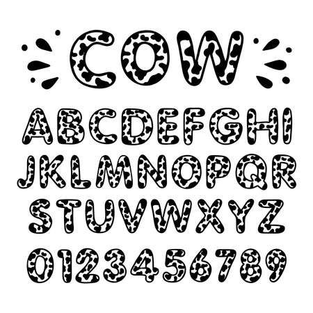 Cow letters and numbers, print animals alphabet, farm monogramのイラスト素材
