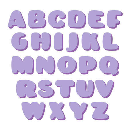 Lilac cartoon bubble alphabet with shadow. Isolated vector illustration.のイラスト素材