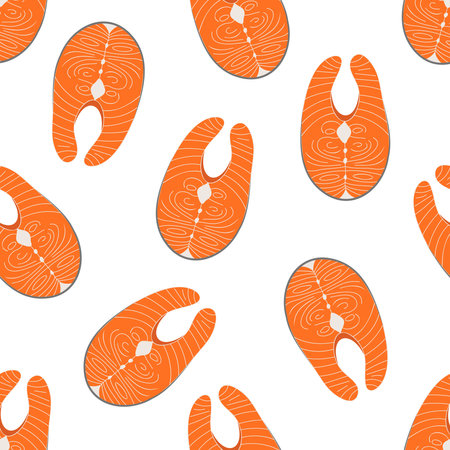 Seamless pattern cartoon steak salmon vector illustrationのイラスト素材