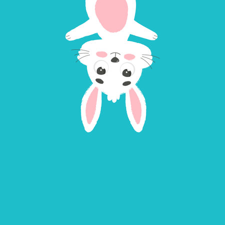 Funny white bunny upside down. cartoon vector illustration.のイラスト素材