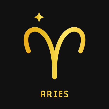Golden zodiac sign Aries. Luxury zodiac icon. Vector illustration on black background.