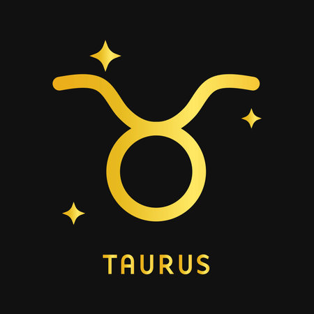 Golden zodiac sign Taurus. Luxury zodiac icon. Vector illustration on black background.のイラスト素材