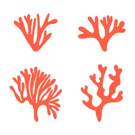 Set sea red corals. Isolated vector illustration on white background.のイラスト素材