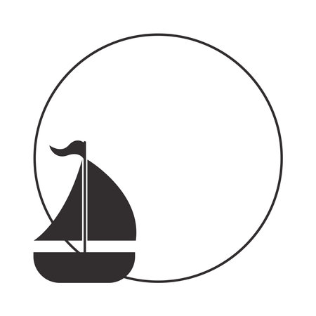 Sailboat with round frame. silhouette vector illustration.のイラスト素材