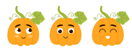 Kawaii pumpkin character with cute emotions. cartoon vector illustrationのイラスト素材
