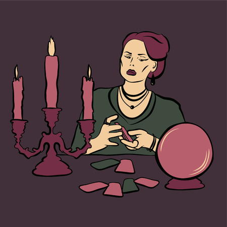 Fortune teller woman with crystall ball and tarotのイラスト素材