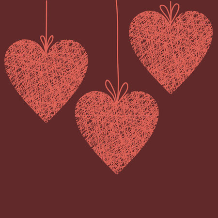 Doodle illustration of handmade wicker heart, outline wireframe heart decorationのイラスト素材