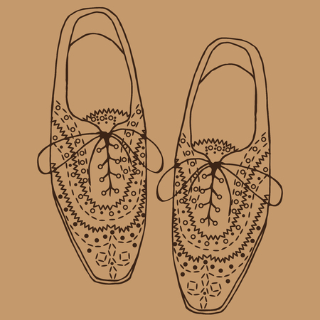 Vector Illustration of oxfords shoes, doodle hipster lace-Ups shoes, outline style.のイラスト素材
