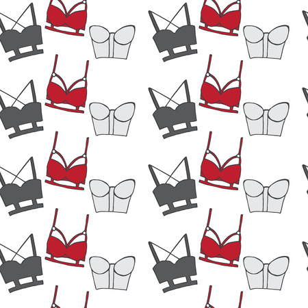 Set of women bra, doodle underwear, vintage lingerie vector seamless patternのイラスト素材