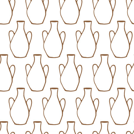 Doodle ancient jug seamless pattern, isolated ceramic greek vaseのイラスト素材