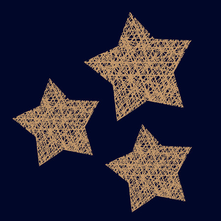 Doodle illustration of handmade wicker star, outline wireframe star decoration
