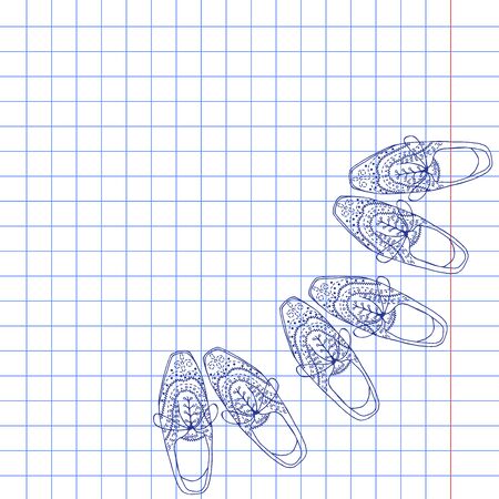 Vector Illustration of oxfords shoes, doodle hipster lace-Ups shoes, outline style.の写真素材