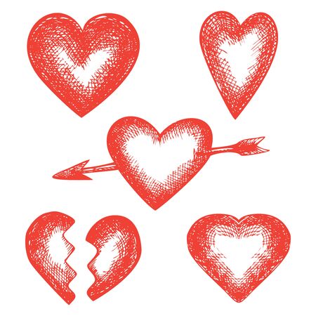 hand drawn heart retro set, vintage backgroundのイラスト素材