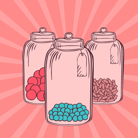 Hand drawn outline doodle glass candy jarのイラスト素材