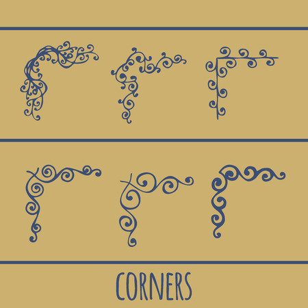 Vintage flower rustic design elements doodle cornersのイラスト素材