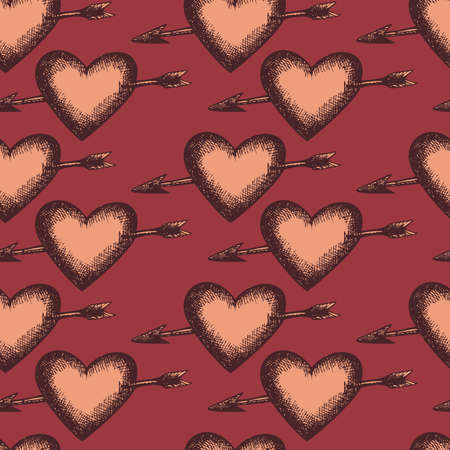 hand drawn heart retro set, vintage backgroundのイラスト素材