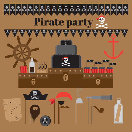 Pirate party ideas, nautical design elements for celebrationのイラスト素材