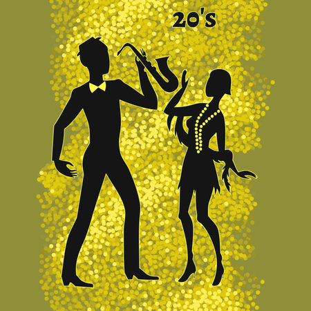 two jazz dancers, illustration of twenties retro lookのイラスト素材