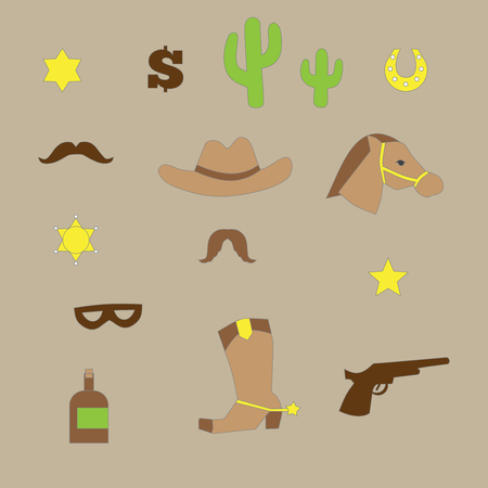 outline set of vintage western cowboy iconsのイラスト素材