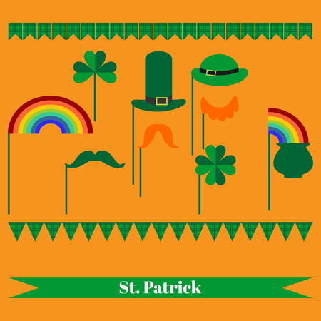 Printable set of saint patrick party elements. Templates, labels, icons and wrapsのイラスト素材