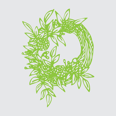 Hand drawn illustration Vintage decorative lovely set of laurels, ribbons, branches and wreaths Doodle greek ancient  wreath, text dividers and borders with laurel leaves, decorative design elementsのイラスト素材