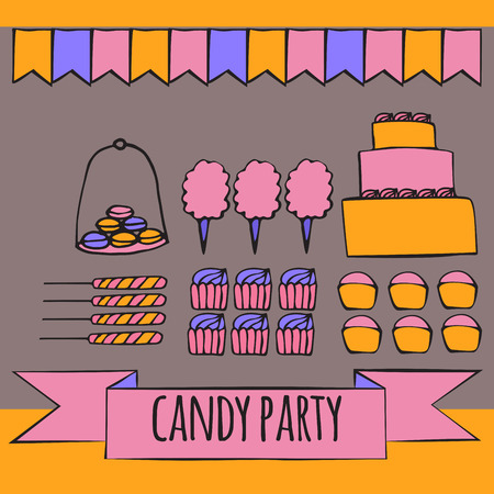 Sweets and candies party ideas, sweet design elementsのイラスト素材