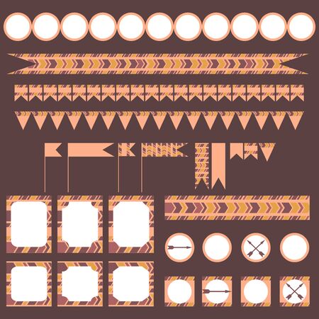 Printable tribal set of vintage boho party elements. Templates, labels, icons and wrapsのイラスト素材