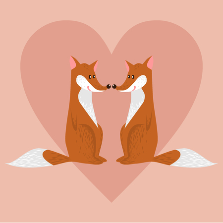 Cute cartoon foxes couple in love, illustration in modern simple flat style.のイラスト素材