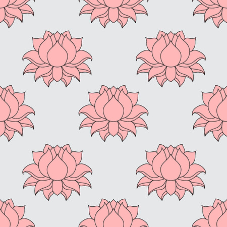 Beautiful detailed lined lotus flower. Vintage decorative elements. Indian, Hindu motifs seamless patternのイラスト素材