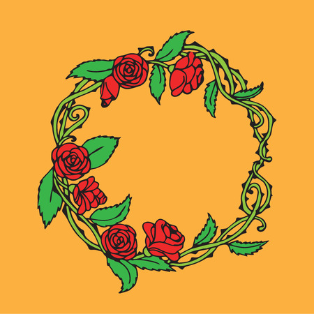 Hand drawn Vintage decorative lovely set of laurels and flower wreaths Doodle ancient  roses wreath, decorative design elementsのイラスト素材