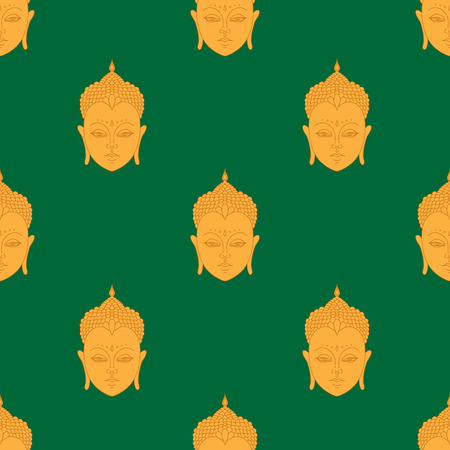 Beautiful detailed Head of Buddha. Vintage decorative elements. Indian, Hindu motifs seamless patternのイラスト素材