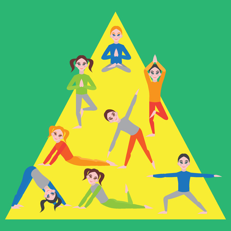 Yoga kids set. Gymnastics for children and healthy lifestyle.のイラスト素材