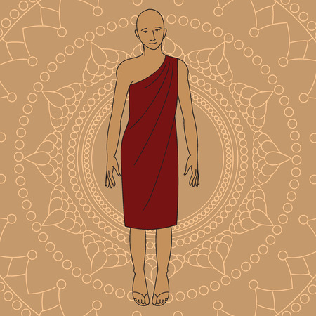 Outline buddhist monk. Isolated icons vintage decorative elements. Indian, Hindu religion motifs designのイラスト素材