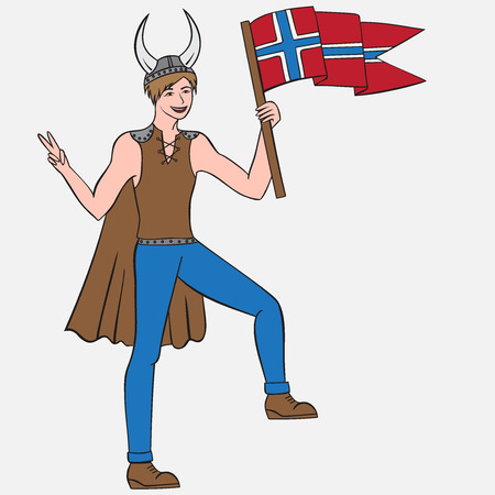 Vikings warriors nordic boy, scandinavian man in helmet. Norwegian culture, Morway outlineのイラスト素材