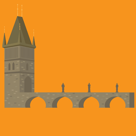 Prague - Charles bridge, Czech Republic. Old Town Square in European city. Famous, tourists travel, popular routsのイラスト素材