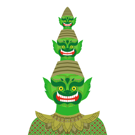 Thai Temple Guardian Giant , Thailand Yaksha demon statue, Buddhism symbol in Bangkok, Asian spirit sculptureのイラスト素材