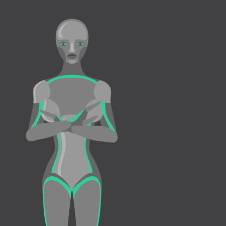 Robot woman, female cyborg, technology characters, flat humanoid from future, mechanical chrome bodyのイラスト素材