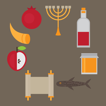 Rosh Hashanah Jewish New Year greeting card. Hebrew symbols. Judaism elements. Judaic religionのイラスト素材