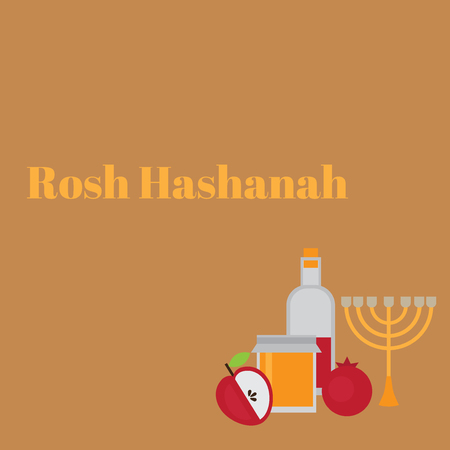 Rosh Hashanah Jewish New Year greeting card. Hebrew symbols. Judaism elements. Judaic religionのイラスト素材