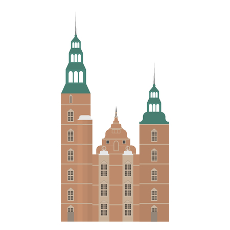 Denmark set of landmark icons in flat style. Copenhagen City sights. Danish architecture design elements. Rosenborg Castle.のイラスト素材