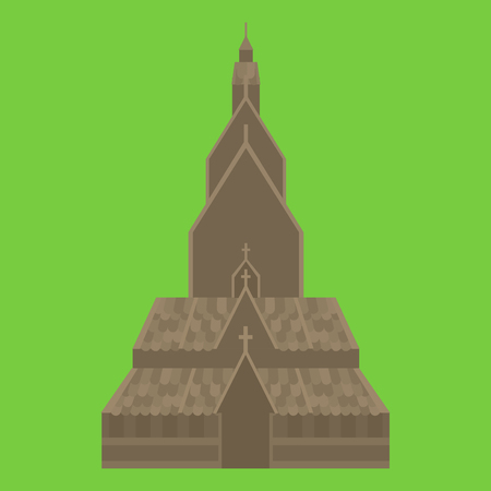 Welcome to Norway. Old traditional norwegian Heddal Stave church isolated icon.のイラスト素材