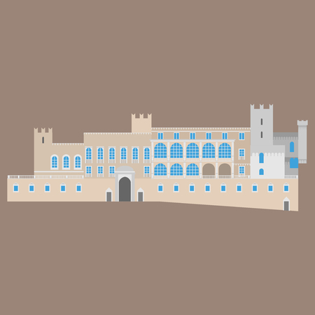 Flat building of Monaco country, travel icon landmark in Monte Carlo. City architecture. World travel vacation sightseeing European. Prince Palace of Monacoのイラスト素材