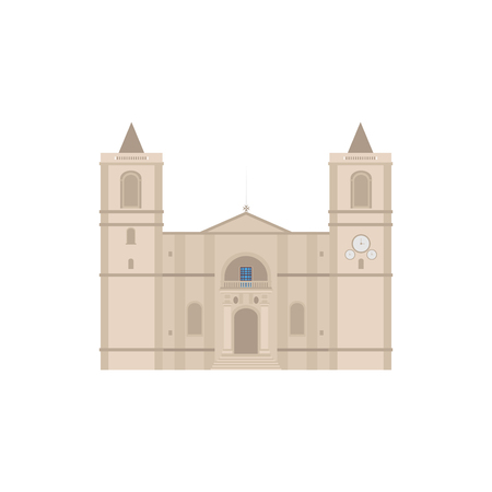 Flat building of Malta country, travel icon landmark . City architecture. World European travel vacation sightseeingのイラスト素材