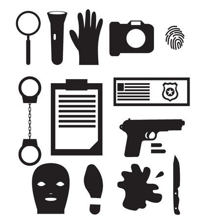Detective occupation character design, cartoon silhouette black. Police Design elements and iconsのイラスト素材