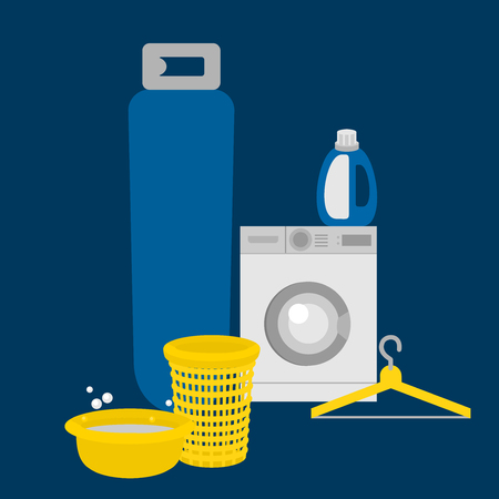 Isometric laundry room with equipment for washing. Housework and household. Bathroom interiorのイラスト素材
