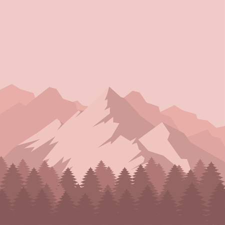 Flat Mountain landscape silhouette with snow. Camping travel climbing icon, hiking, trakking and geology trip nature elementのイラスト素材