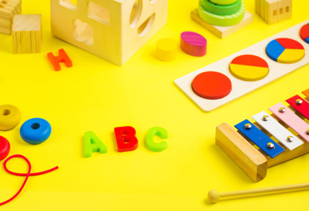 Development toys wooden puzzle, blocks and sorter. Educational games. Activity for kids. Child...