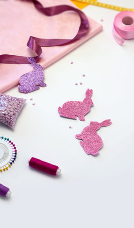 Easter craft bunny tutorial. Accessories for needlework. Tools and Equipment Thread, tape and...