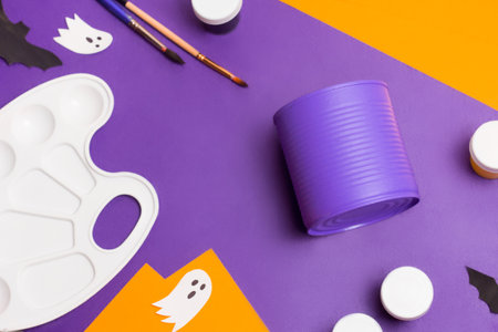 Handmade craft project. Creative DIY concept. Making cute monster for Halloween. Step by step photo instruction. Step 2の写真素材