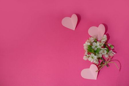 Spring bouquet of flowers on a pink background.の写真素材